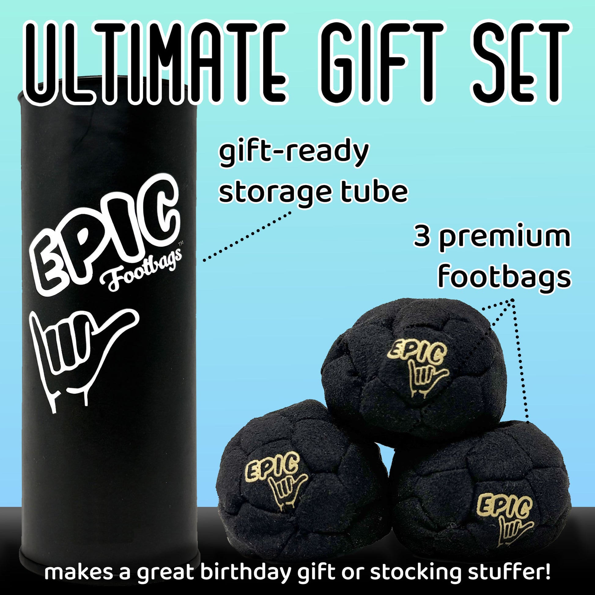 Black 32 Panel Premium Suede Footbag Gift Set