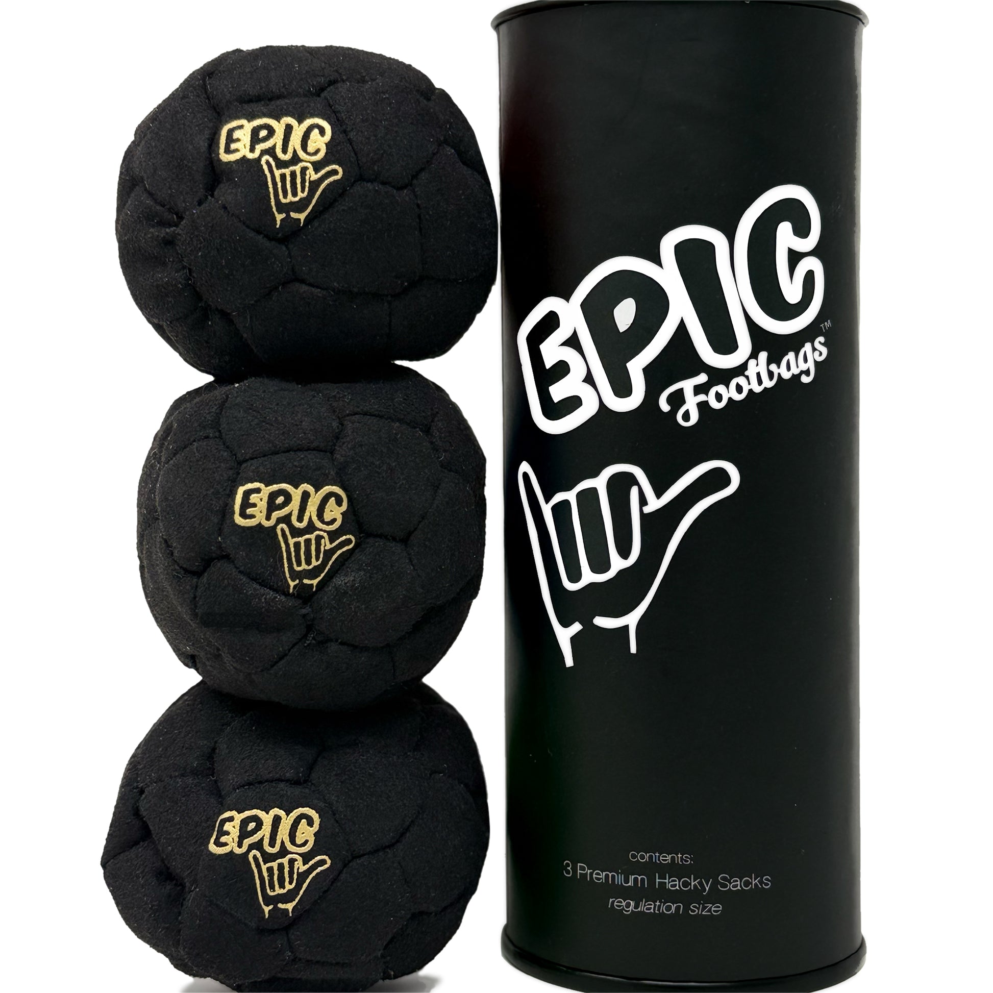 Black 32 Panel Premium Suede Footbag Gift Set