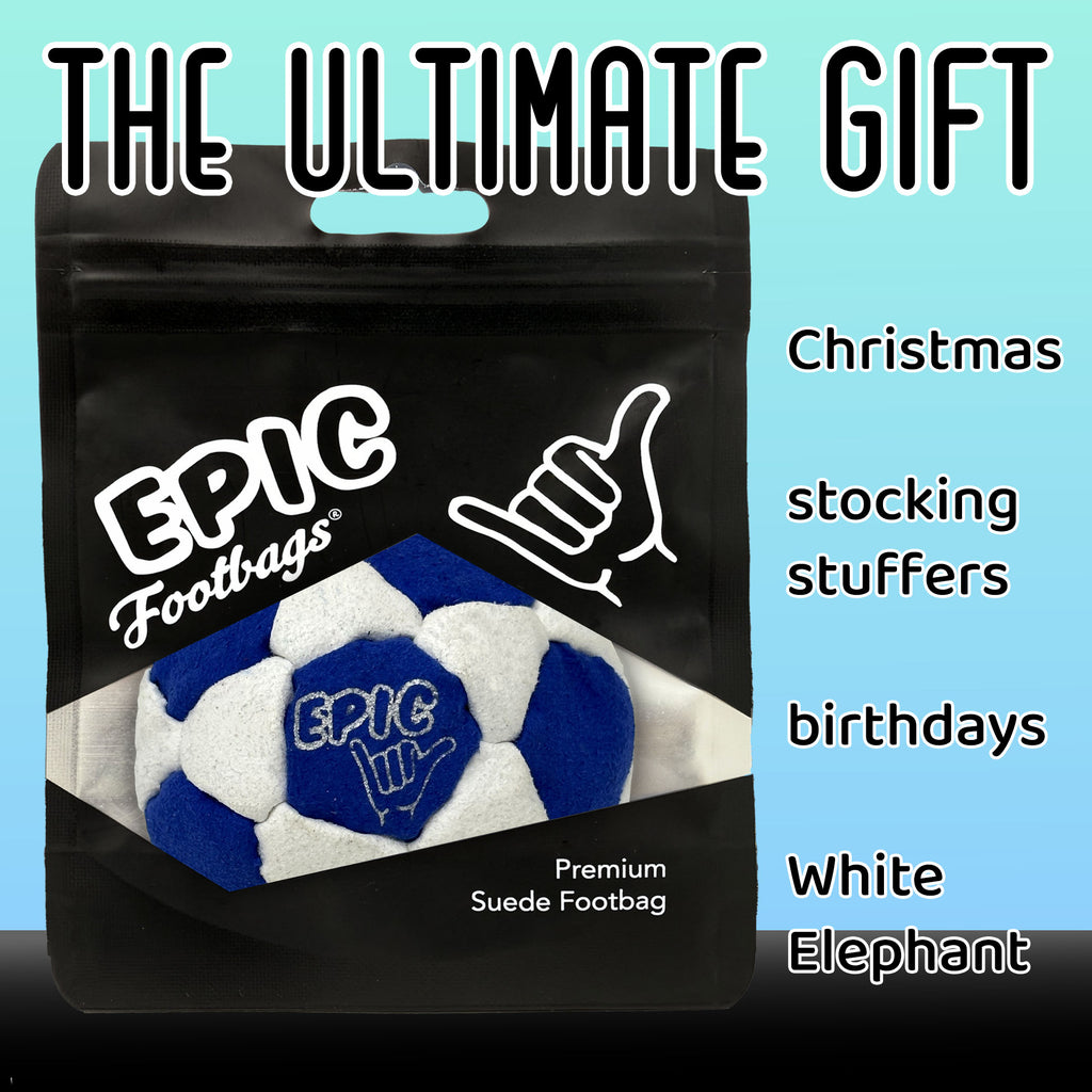 Blue/White 32 Panel Premium Suede Footbag