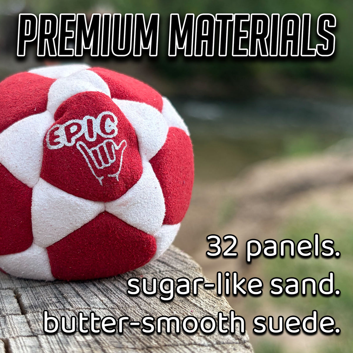 Red/White 32 Panel Premium Suede Footbag